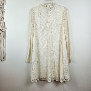 Anthropologie HD in Paris Enid Swing Dress Size Medium Ivory Lace Long Sleeves